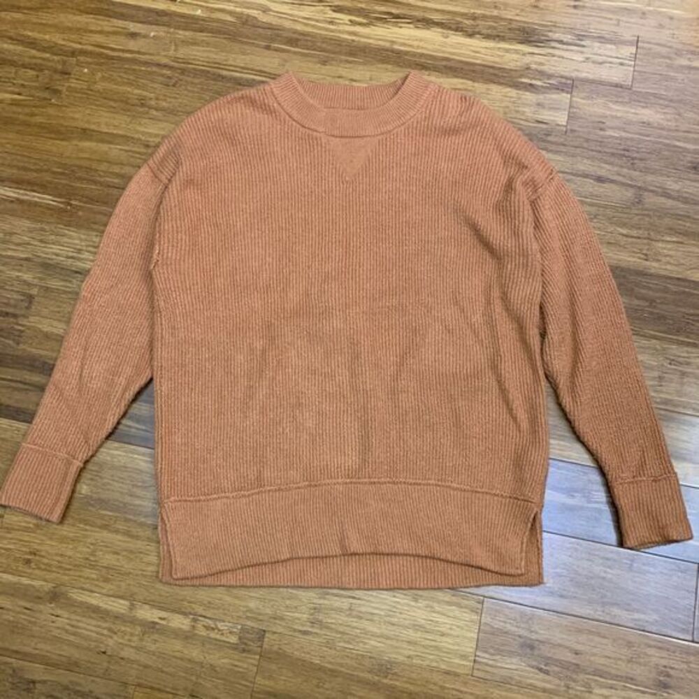 Aerie Sweater Womens XS Orange Oversized Knit Pullover Ribbed Long Sleeve Casual